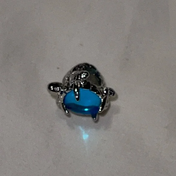 Sterling Silver Turtle Charm with Blue Gemstone - Picture 5 of 11